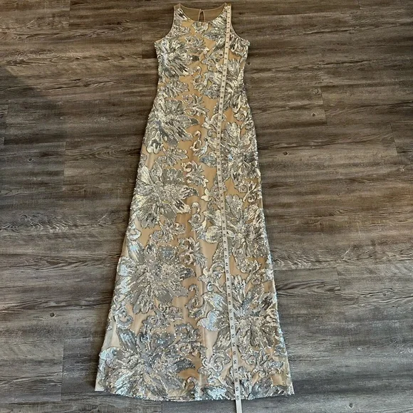 NWT Badgley Mischka Silver and Cream Formal Dress - Picture 14 of 16